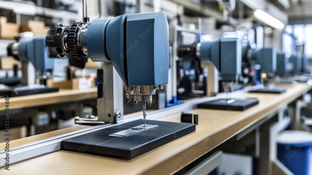 Sewing machines in a modern industrial workspace. Sewing machines in a modern industrial workspace.