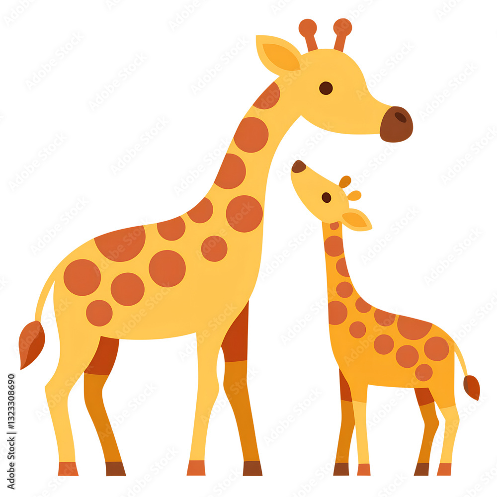 Mother and Baby Giraffe Touching Noses in Happy Mothers Day PNG Illustration