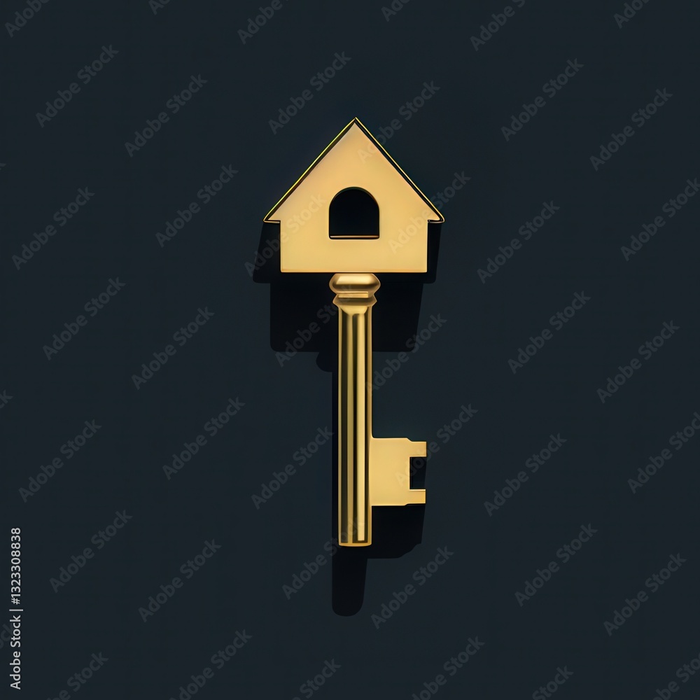 Creative design showcasing minimalistic golden key symbolizing home and security in a modern style. New Homeowners Day Creative design showcasing minimalistic golden key symbolizing home and security in a modern style. New Homeowners Day