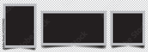 Realistic picture frame mockup black border set. Isolated Black pictures frames mock-up. Home decoration, photography presentation, blank frame mockups. 1176