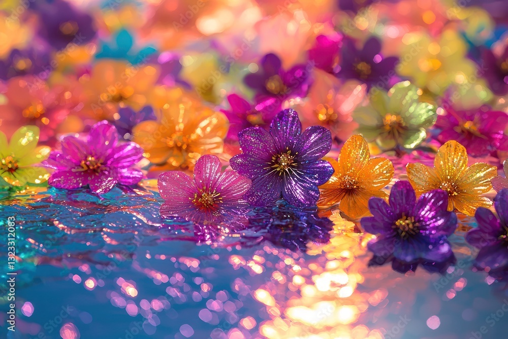 Shimmering gradient field with vibrant flower patches