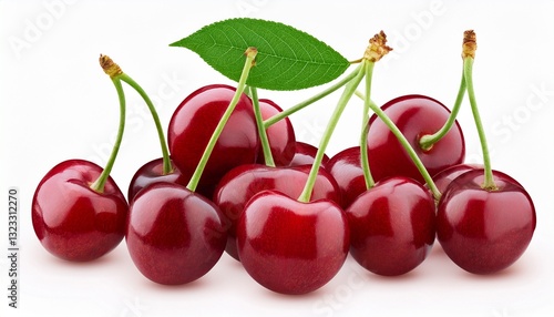 Wallpaper Mural fresh cherries with stems and green leaf isolated on transparent cutout background Torontodigital.ca