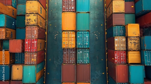 Colorful Cargo Shipping Containers Aerial View