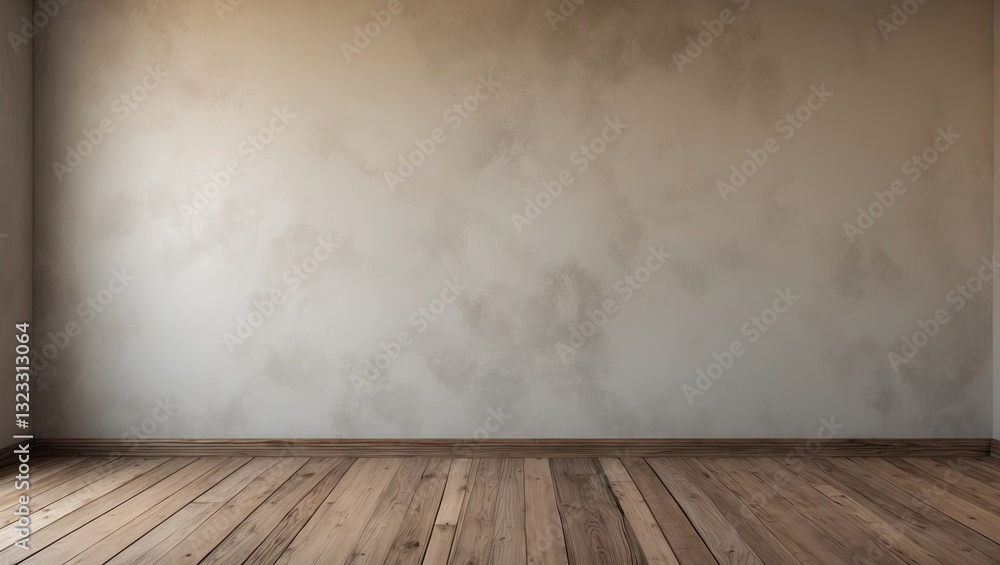 Spacious interior scene featuring a blank textured gray wall and warm brown wooden flooring, creating a serene and minimalistic atmosphere. Spacious interior scene featuring a blank textured gray wall and warm brown wooden flooring, creating a serene and minimalistic atmosphere.