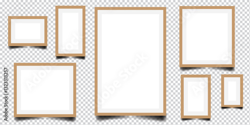 Photo frame. Vector isolated picture frame mockup with shadow on transparent background. Poster frame mockup. 1176