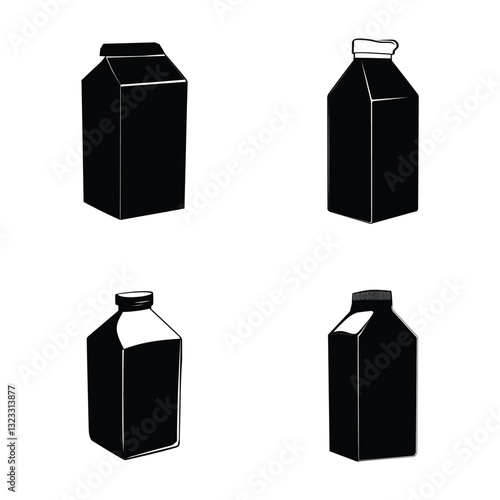 Milk carton black silhouette set of a simple minimal vector