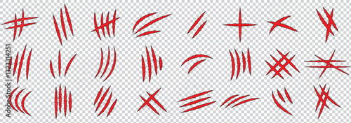 Collection of claws animal scratch vector icons. Cat, tiger, jaguar, lion monster scratches paw shapes . 1176