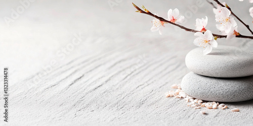 Elegant Zen-themed mockup template featuring minimalist decor Tranquil atmosphere wellness meditation oriental nature-inspired design. Event, placard. Web banner. Space for text. Generative Ai content
