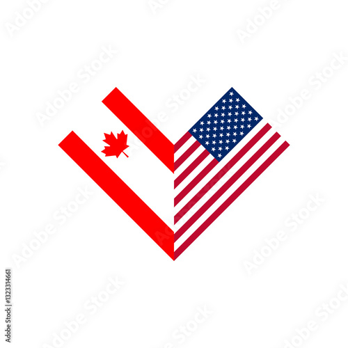 friendship concept. heart shape icon with canada and american flags. vector illustration isolated on white background