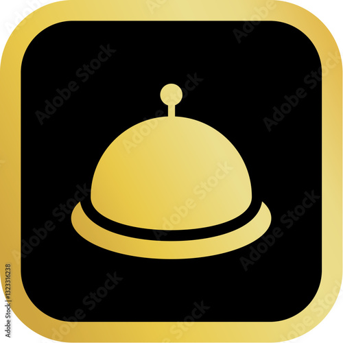 Gold Bell Service Icon Square Rounded Icon with Golden and Black Luxury