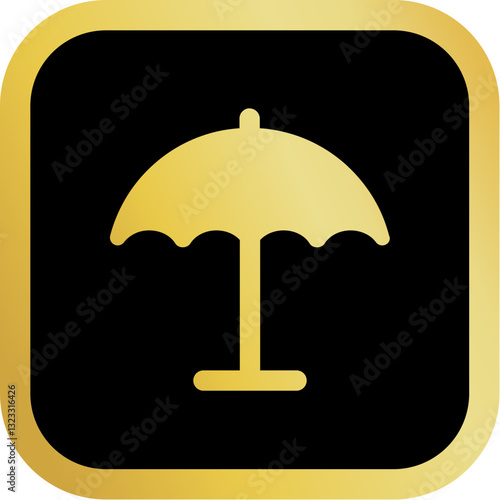 Gold Umbrella Icon Square Rounded Icon with Golden and Black Luxury