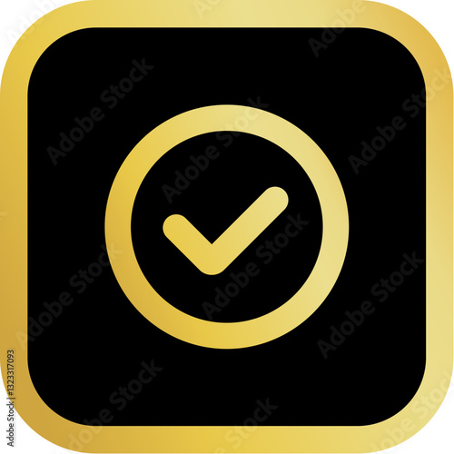 Gold Checkmark in Square Rounded Icon Square Rounded Icon with Golden and Black Luxury