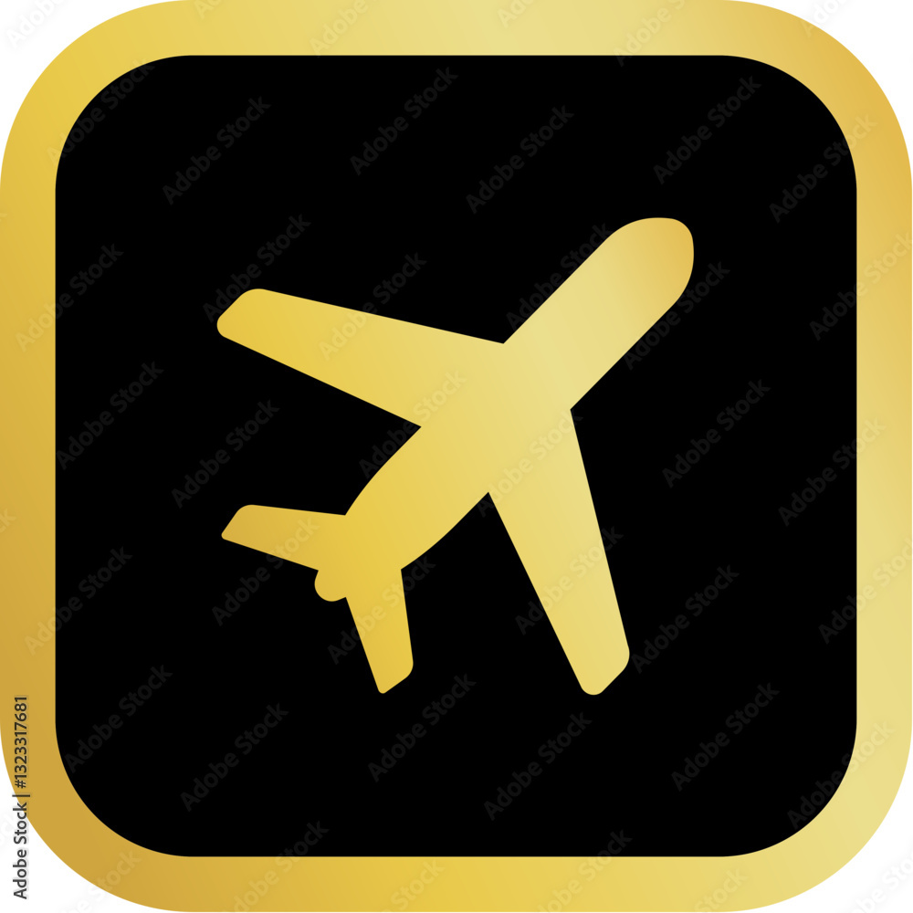 Obraz premium Gold Airplane Icon Square Rounded Icon with Golden and Black Luxury