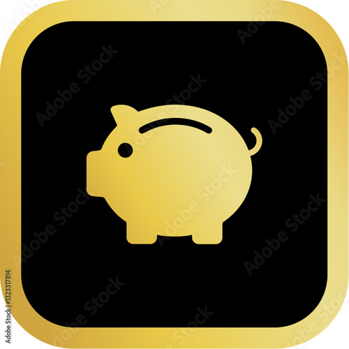 Gold Piggy Bank Icon Square Rounded Icon with Golden and Black Luxury 