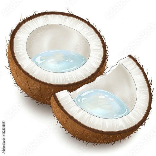 a coconut that is split in two, there is a little coconut water inside. usually it can be used for cooking by making grated coconut and then squeezing it into coconut milk.