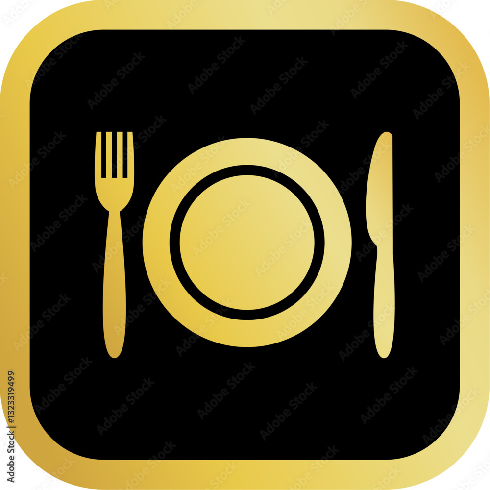 Gold Plate Icon Square Rounded Icon with Golden and Black Luxury Gold Plate Icon Square Rounded Icon with Golden and Black Luxury