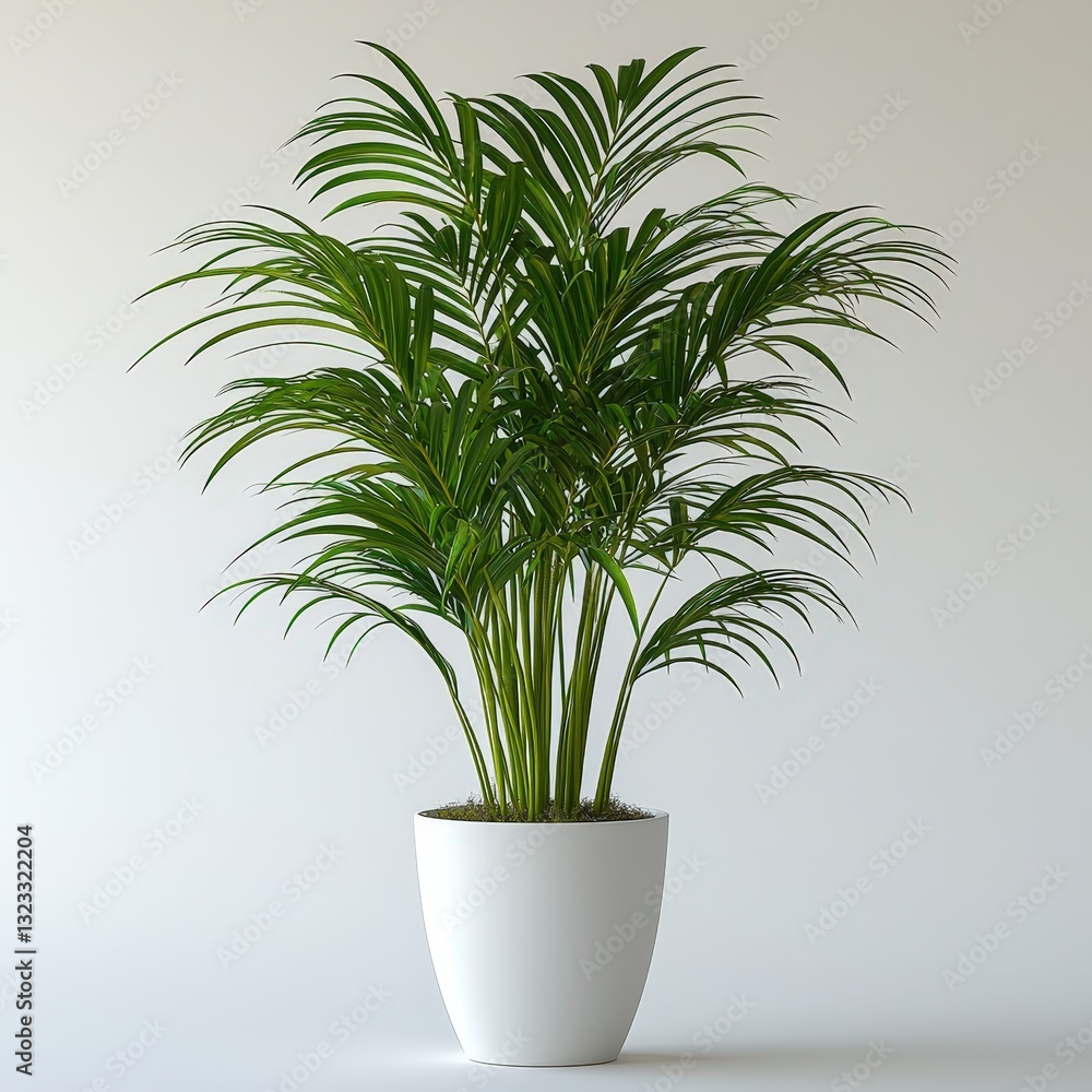 Fototapeta premium Elegant areca palm in minimalist white planter for modern interior decor