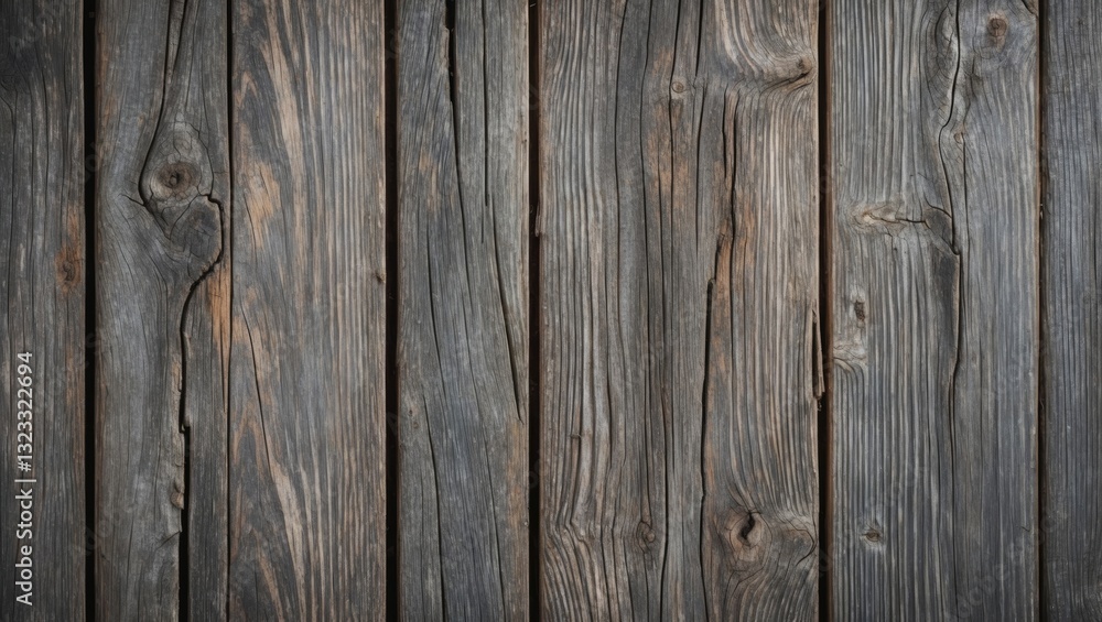 Naklejka premium Rustic wooden planks with varying shades of gray and brown, arranged vertically, showcasing natural texture and weathered charm.
