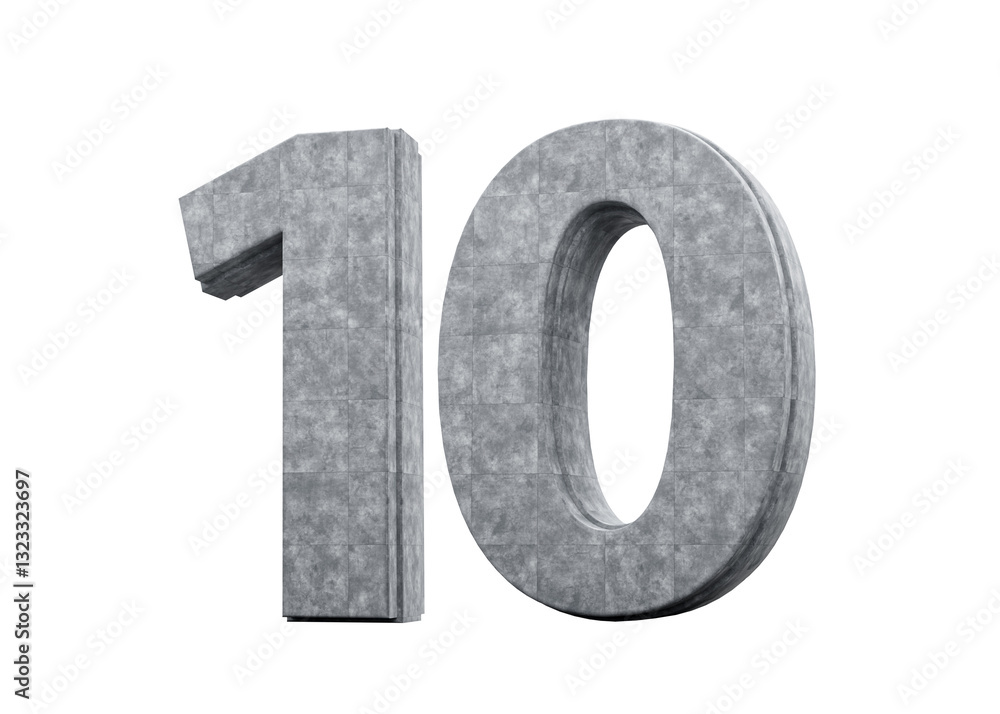 Concrete Number Ten 10 Digit Made Of Grey Concrete Stone 3d Illustration