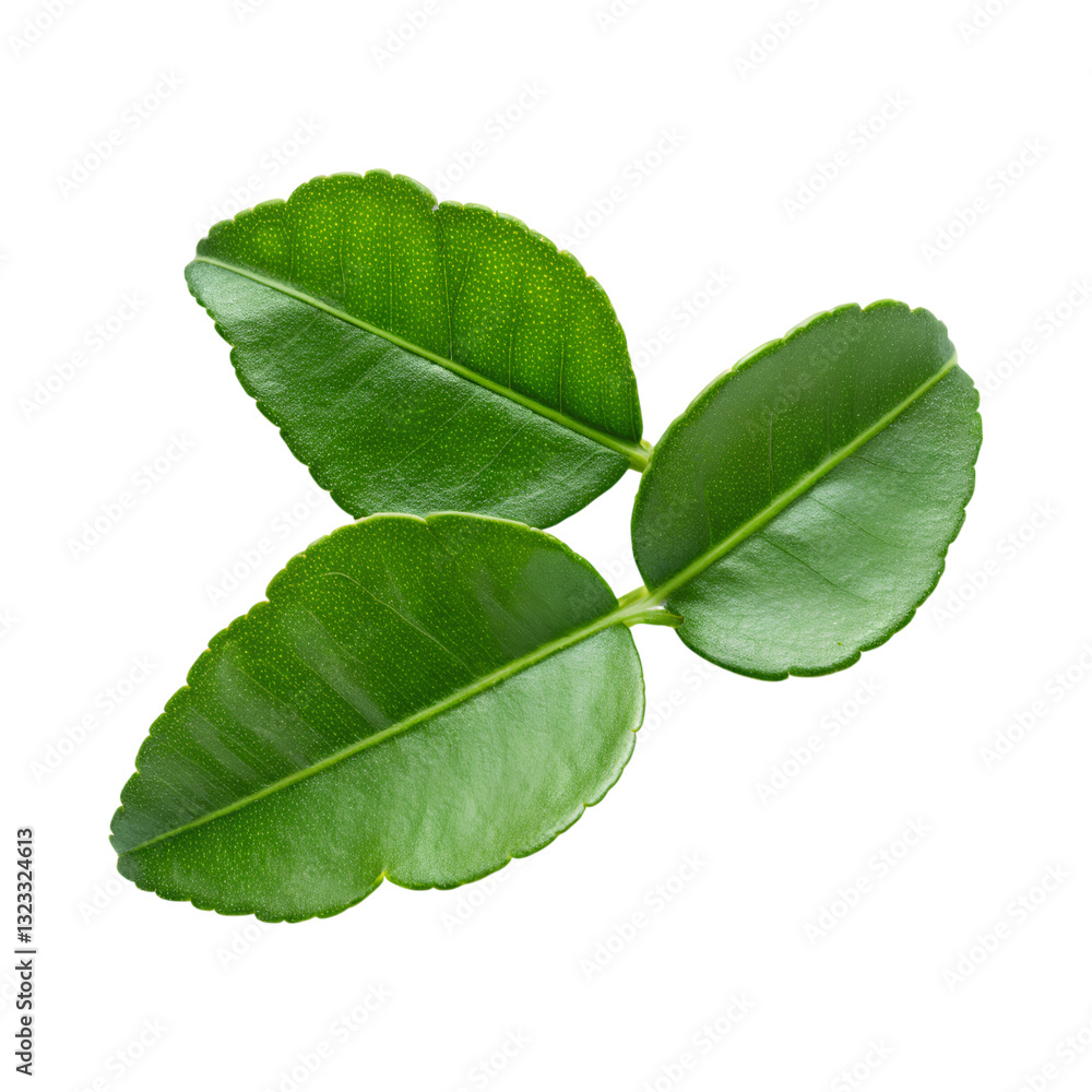 Fototapeta premium Fresh kaffir lime leaves on transparency background, perfect for culinary use
