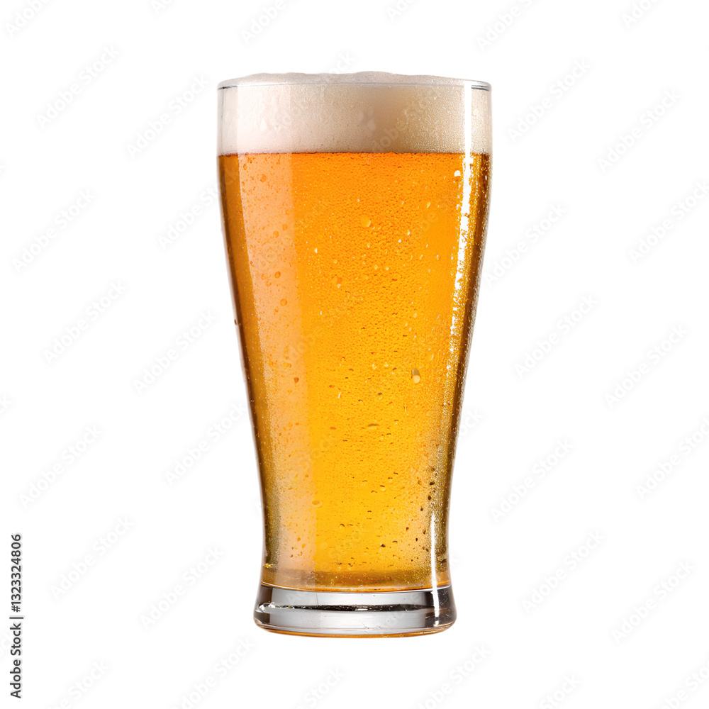 Refreshing golden beer in glass with foam on top Refreshing golden beer in glass with foam on top
