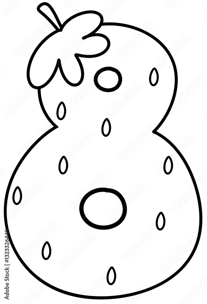 Number 8 outline strawberry design, Hand drawn number for kids, fruit number element png Number 8 outline strawberry design, Hand drawn number for kids, fruit number element png