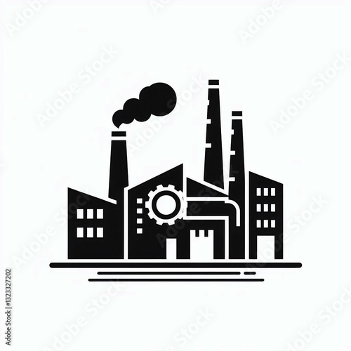 Industrial Icon Factory Silhouette with Gear Detail