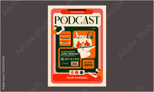 Podcast Flyer. Vector Illustration of live podcast flyer poster design template
