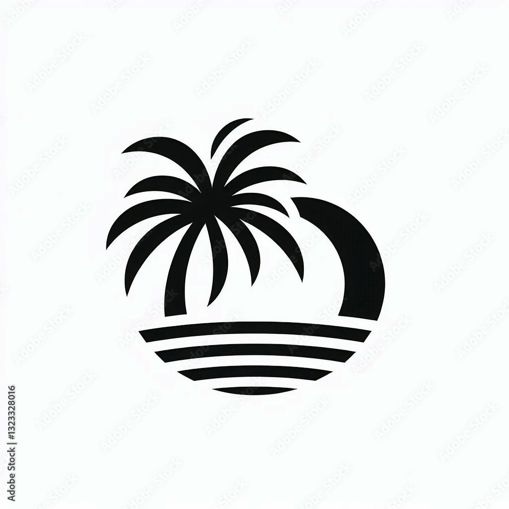Obraz premium Minimalist Palm Tree Sunset Icon