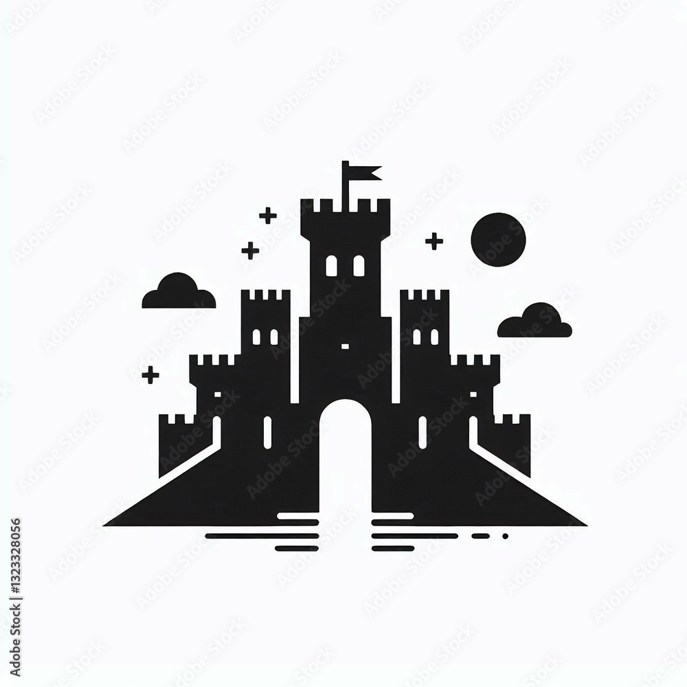 Fototapeta premium Fortress Silhouette Black Castle Under a Cloudy Sky
