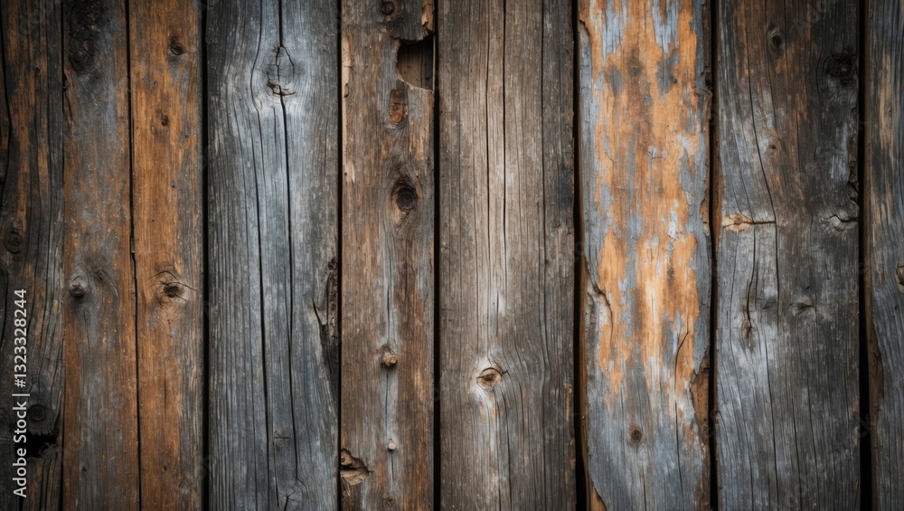 Weathered wooden planks in varying shades of brown and gray, arranged vertically with rustic texture and natural imperfections for a vintage feel Weathered wooden planks in varying shades of brown and gray, arranged vertically with rustic texture and natural imperfections for a vintage feel