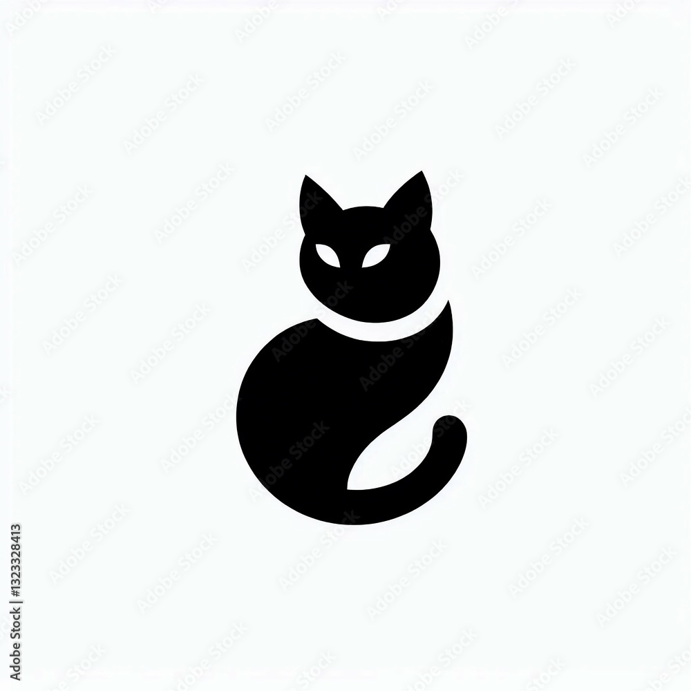 Minimalist Black Cat Silhouette on White Minimalist Black Cat Silhouette on White
