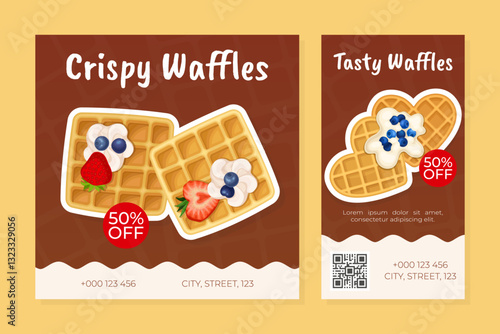 Waffles Food as Pastry Dessert Advertising Banner Design Vector Template
