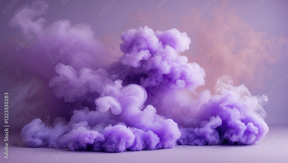 Purple smoke billowing in an abstract formation against a soft pastel background with varying shades of lavender and soft pink tones. Purple smoke billowing in an abstract formation against a soft pastel background with varying shades of lavender and soft pink tones.