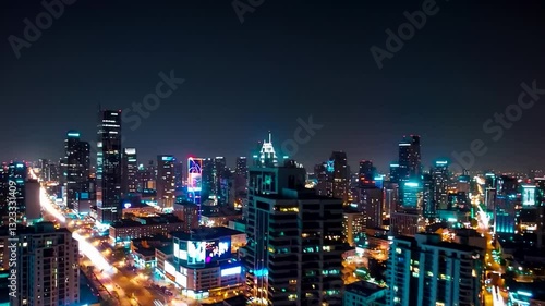 Wallpaper Mural Vibrant city skyline illuminated at night, urban lifestyle, modern architecture, New Year's Eve celebration, bustling metropolitan atmosphere Torontodigital.ca