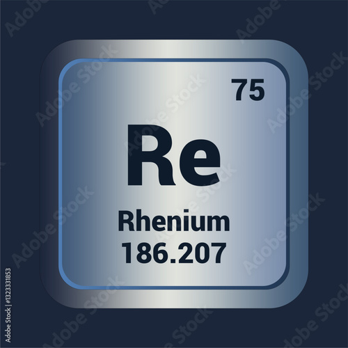 Renium Re. Number Seventy Five. Mass 186.21 detail. Vector Background.