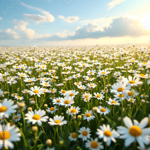 푸른하늘과 하얀꽃이 가득한 풍경