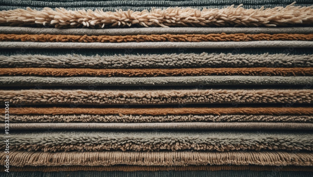 Textured layers of rustic carpet in earthy tones of brown, beige, and gray arranged horizontally, showcasing varied fabric finishes and patterns. Textured layers of rustic carpet in earthy tones of brown, beige, and gray arranged horizontally, showcasing varied fabric finishes and patterns.