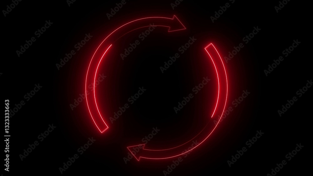 roatation image a circular arrow symbol with a neon or glowing effect against a black background. roatation image a circular arrow symbol with a neon or glowing effect against a black background.