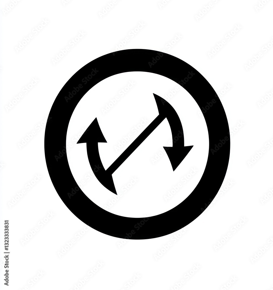 Simple reverse icon, two arrows encircled, black on white. Simple reverse icon, two arrows encircled, black on white.