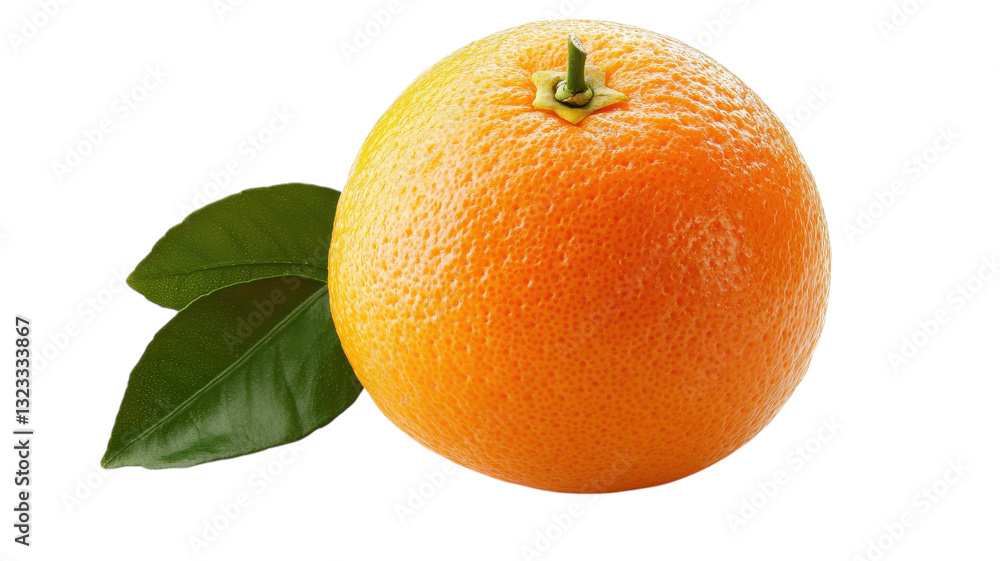 Bright orange fruit on a clean white background with lush green leaves Bright orange fruit on a clean white background with lush green leaves