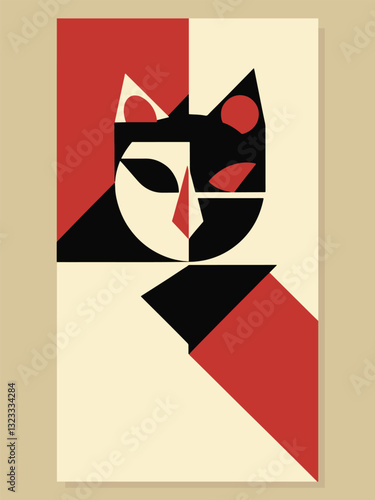 Minimalist Modern Cat Art in Cubist Style