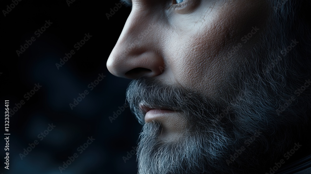 Close-up of an older man with a gray beard and intense gaze. Mature wisdom and experience Close-up of an older man with a gray beard and intense gaze. Mature wisdom and experience