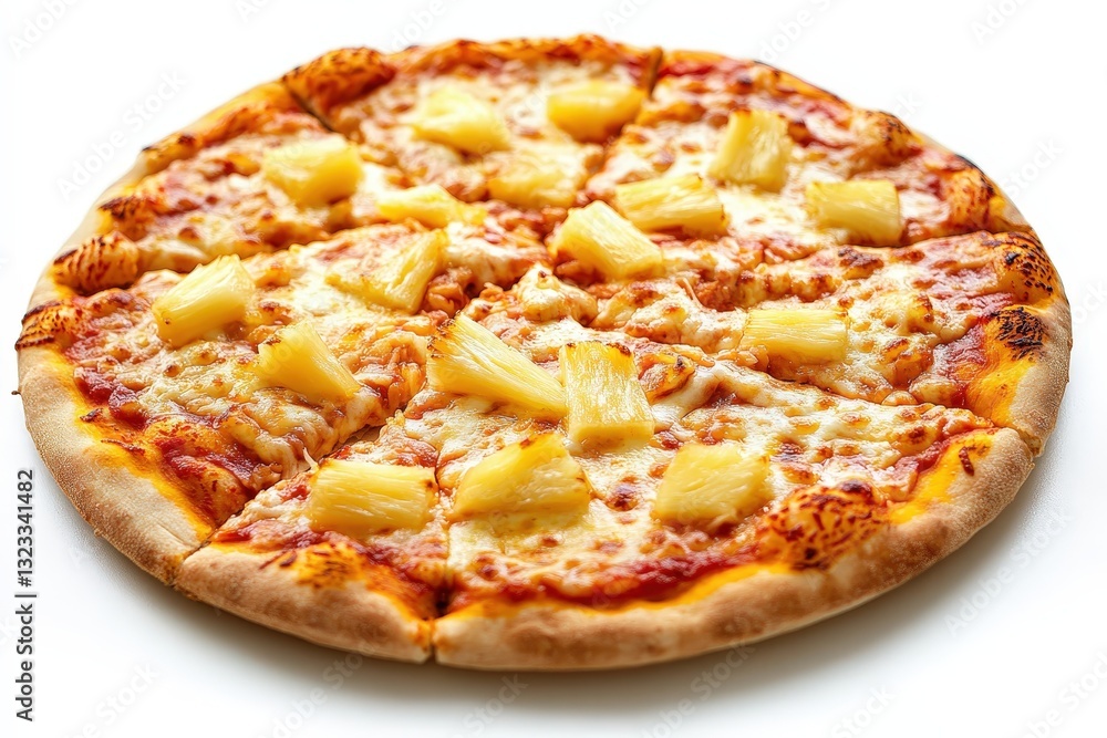 A delicious pizza topped with sweet pineapple slices is presented A delicious pizza topped with sweet pineapple slices is presented