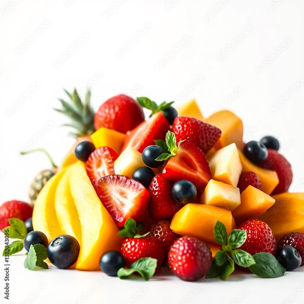 Fruit salad white background studio Fruit salad white background studio