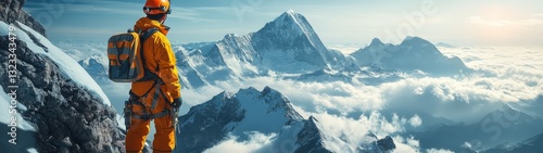 Wallpaper Mural Adventurous climber at mountain summit. Torontodigital.ca