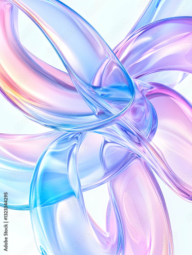 Fototapeta premium Abstract, colorful, flowing, translucent shapes. Intertwined, liquid-like forms in pastel shades of pink and blue