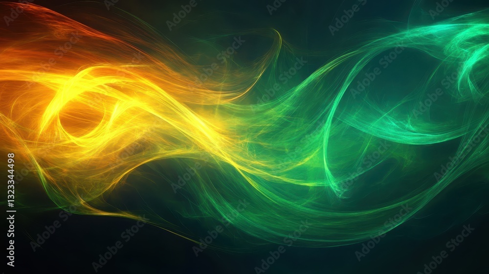 Fototapeta premium Abstract green and yellow flowing energy. Ideal for backgrounds, websites, or presentations needing a vibrant, dynamic feel.