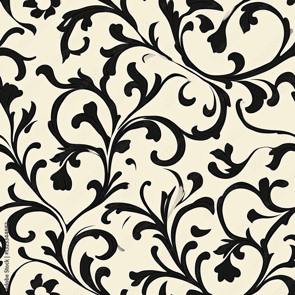Bold Scrollwork Sharp Angles Dramatic Seamless Pattern Design for Textile Prints