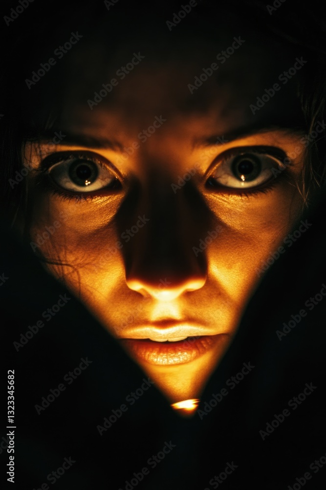 A close-up shot of a person's face in darkness, great for representing mystery or secrecy A close-up shot of a person's face in darkness, great for representing mystery or secrecy